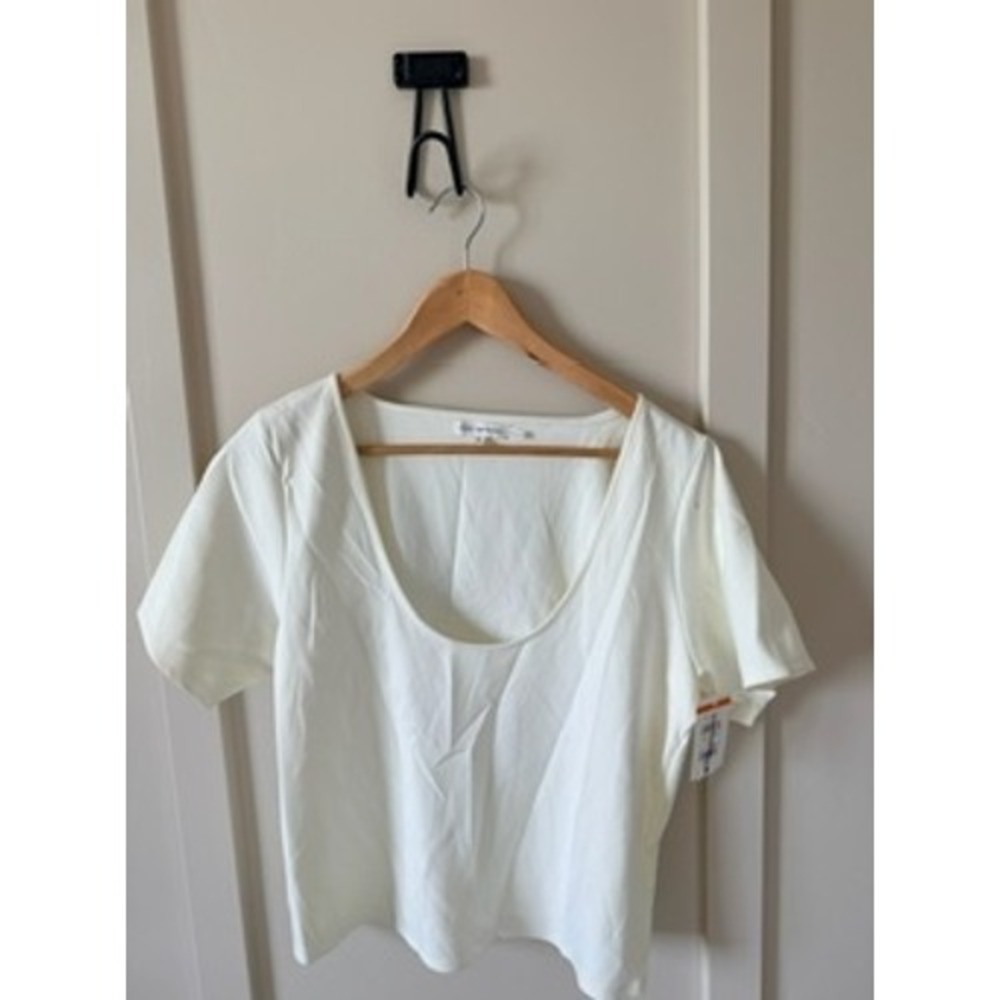 Good American Womens White Scoop Neck Short Sleeve Top Size 5 NWT